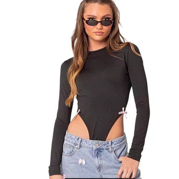 Edikted Black Marlo Highcut Bodysuit - Picture 1 of 8